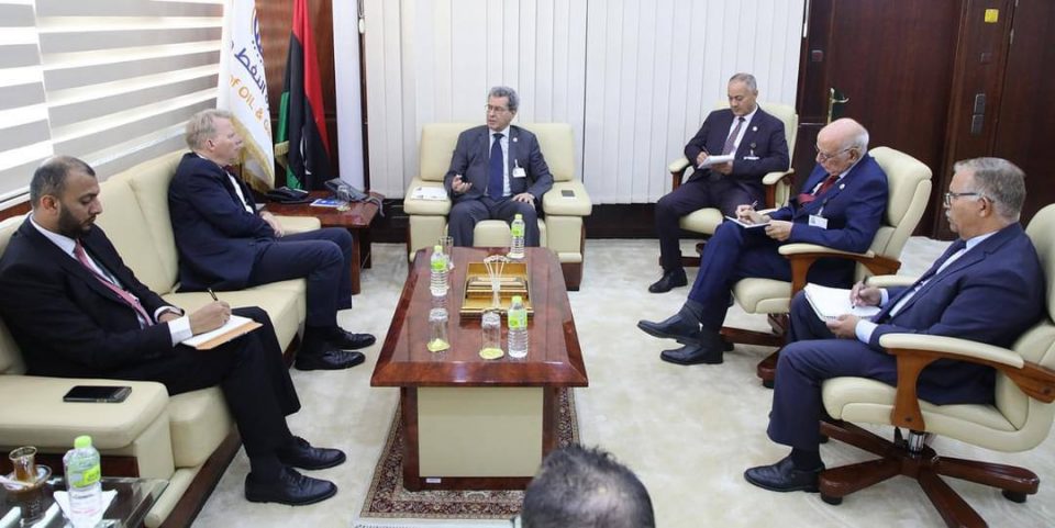Minister of Oil and Gas in the GNU, Mohamed Aoun in a meeting with the German Chargé d’Affairs and Deputy Head of the Mission in Libya, Sven Krauspe